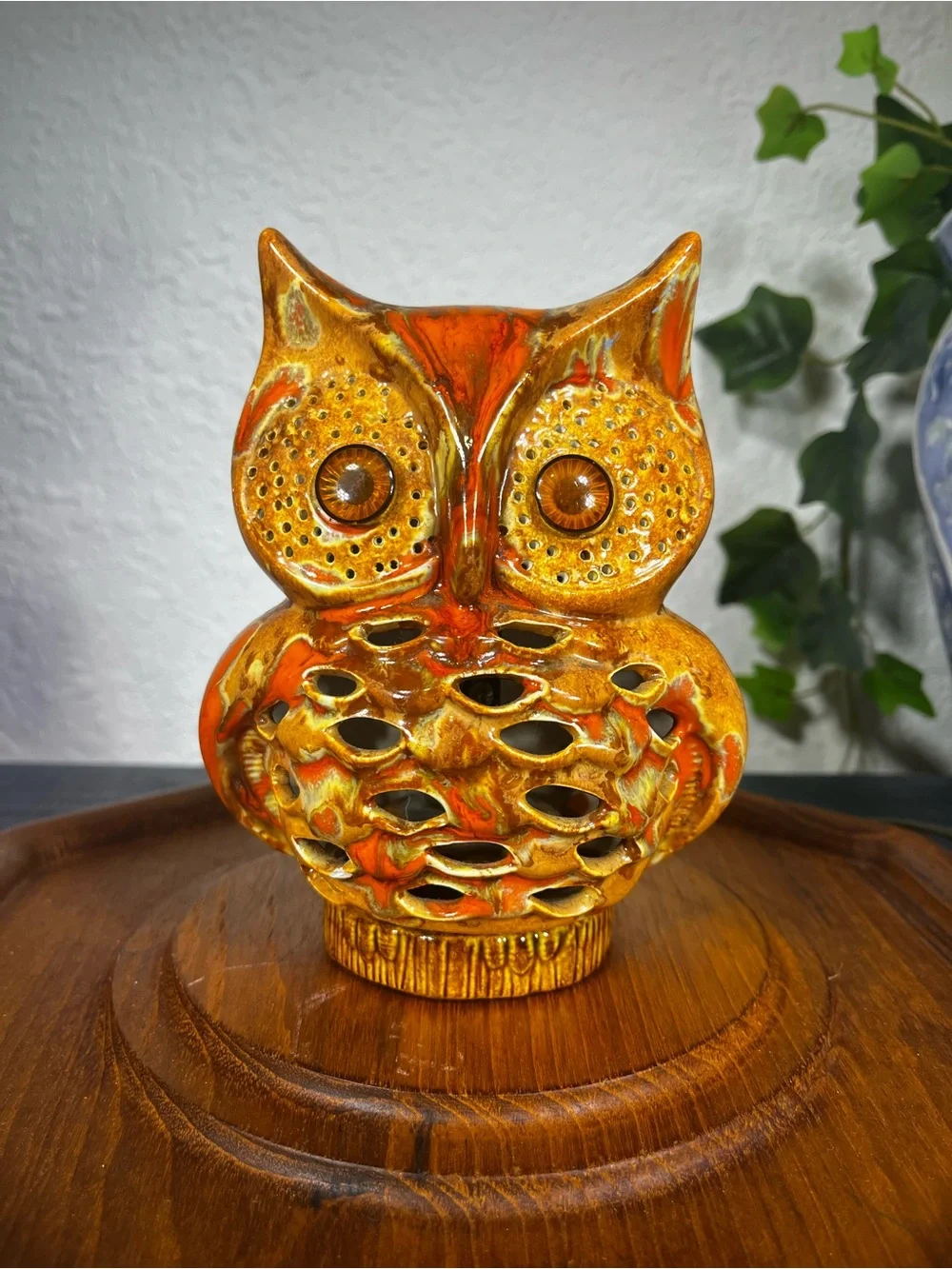 Vintage MCM 70’s Ceramic Owl Lantern with 8+ ft cord
